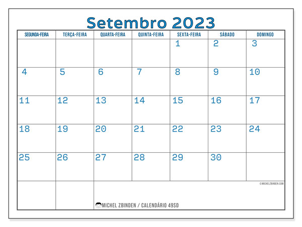 49SD, Setembro de 2023 calendário, para impressão, grátis.