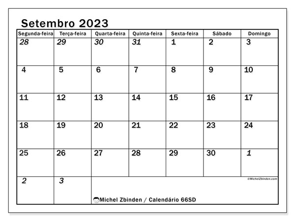 Calendário Setembro 2023, 501SD. Programa gratuito para impressão.