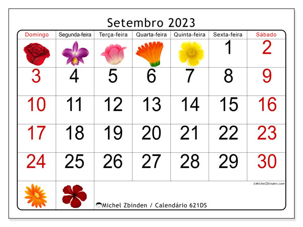 Calendário para imprimir, Setembro 2023, 621DS