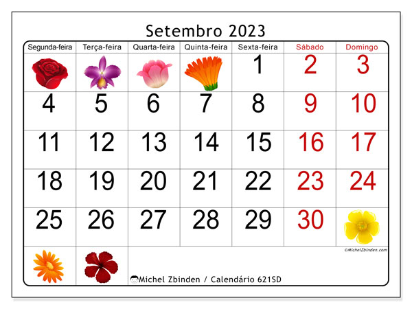 Calendário para imprimir, Setembro 2023, 621SD