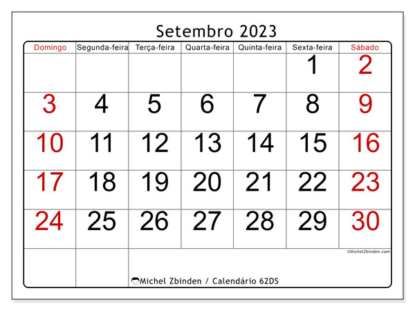 Calendário para imprimir, setembro 2023, 62DS