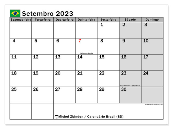 Calendário para imprimir, setembro de 2023, Brasil (SD)
