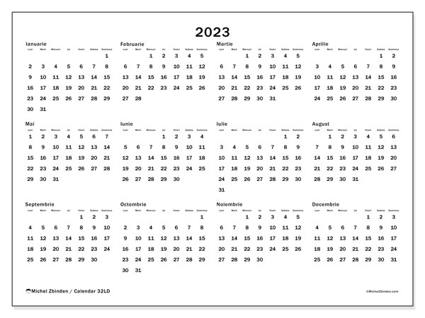 Calendar pentru imprimare, 2023, 32LD