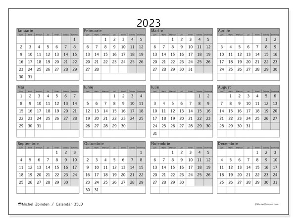 Calendrier annuel 2023, 35LD. Calendar pentru imprimare gratuit.