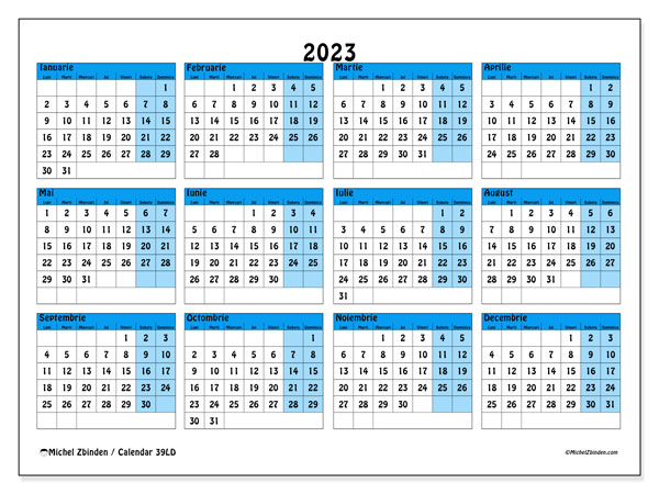 Calendrier annuel 2023, 39LD. Calendar pentru imprimare gratuit.