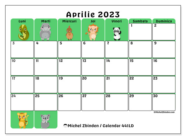 Calendar aprilie 2023 pentru imprimare. Calendarul lunar “441LD” și jurnal gratuit pentru imprimare