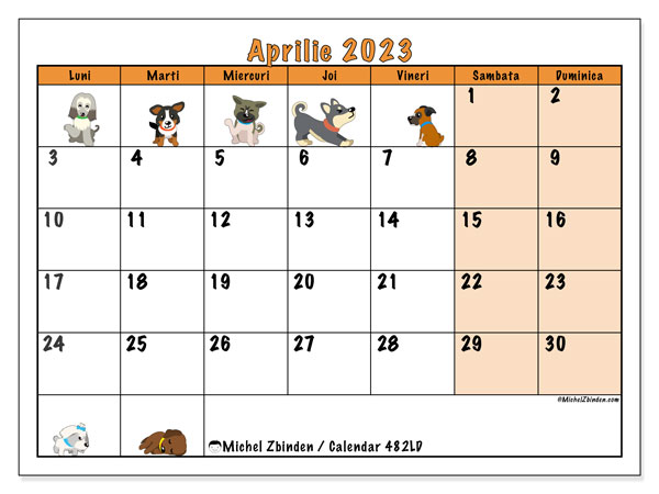 Calendar pentru imprimare, aprilie 2023, 482LD