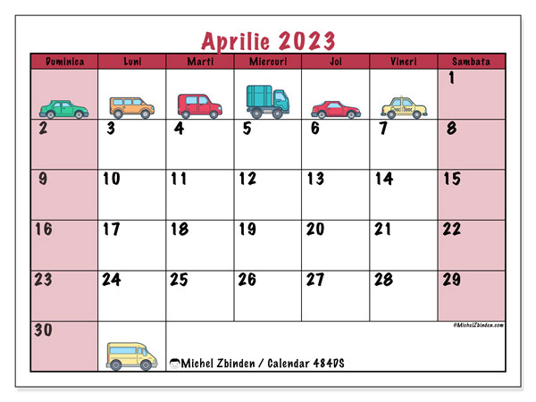 Calendar aprilie 2023 “484”. Plan pentru imprimare gratuit.. Duminică până sâmbătă