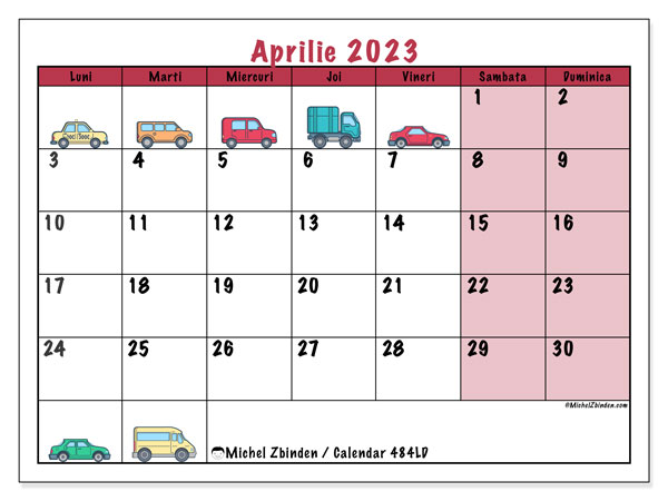 Calendar aprilie 2023 pentru imprimare. Calendarul lunar “484LD” și programa gratuit de tipărit
