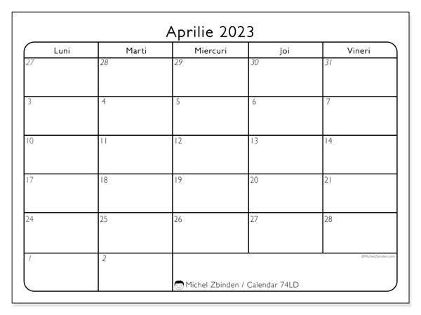 Calendrier à imprimer, aprilie 2023, 74LD