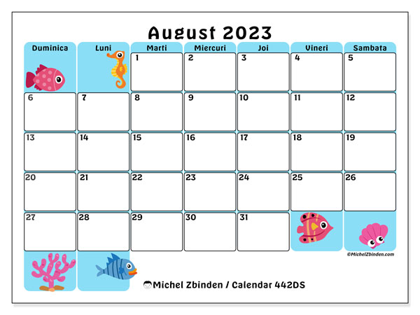 Calendar august 2023, 442DS. Calendar pentru imprimare gratuit.
