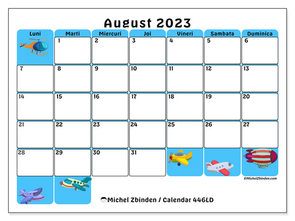 Calendar august 2023, 446LD. Program imprimabil gratuit.