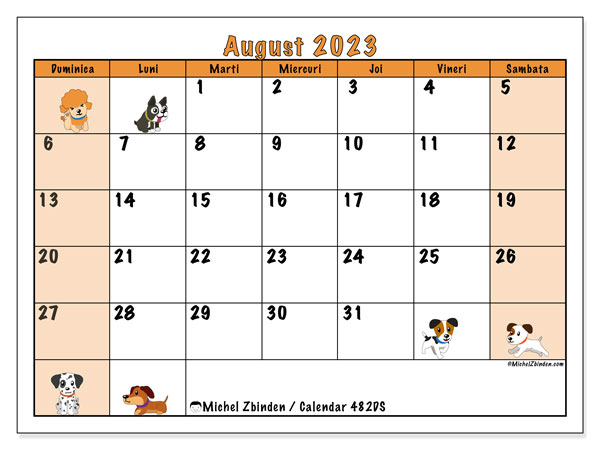 Calendar august 2023, 482DS. Program imprimabil gratuit.