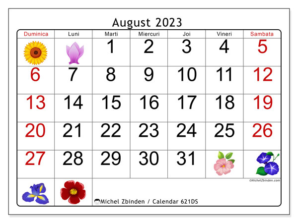 Calendar august 2023, 621DS. Calendar pentru imprimare gratuit.