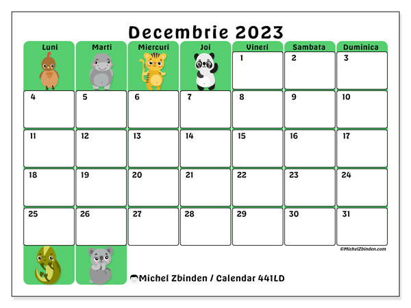 441LD, calendar decembrie 2023, pentru tipar, gratuit.