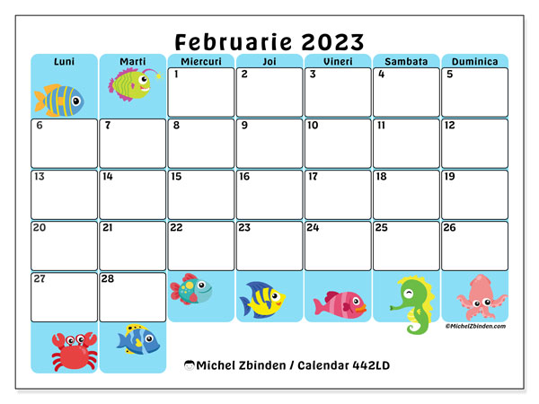 442LD, calendar februarie 2023, pentru tipar, gratuit.