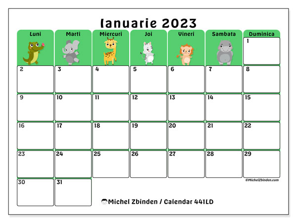 441LD, calendar ianuarie 2023, pentru tipar, gratuit.