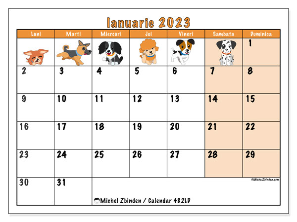 Calendar pentru imprimare, ianuarie 2023, 482LD