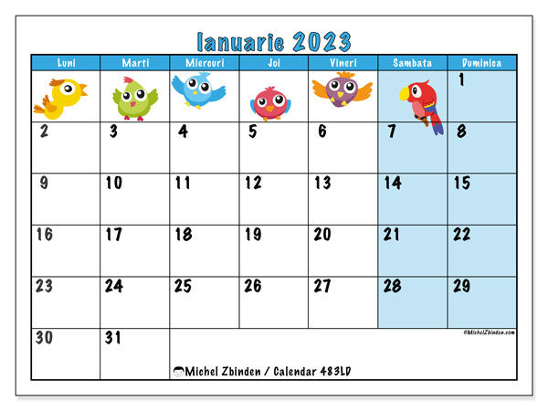 Calendar pentru imprimare, ianuarie 2023, 483LD