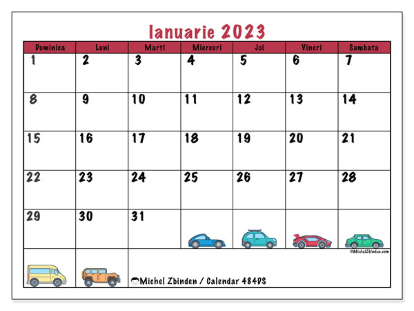 Calendar ianuarie 2023 “484”. Plan pentru imprimare gratuit.. Duminică până sâmbătă
