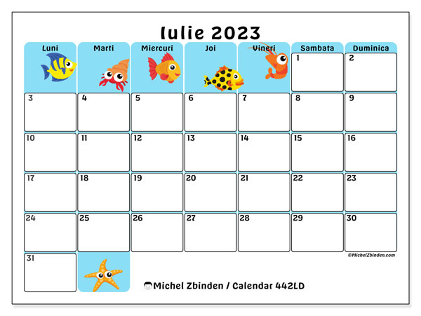 Calendar pentru imprimare, iulie 2023, 442LD