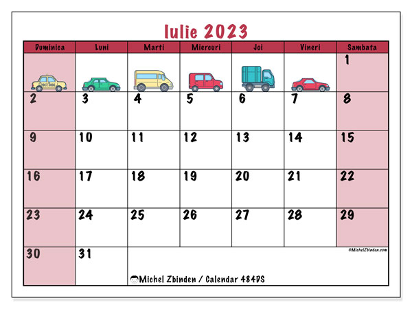 Calendar iulie 2023 “484”. Plan pentru imprimare gratuit.. Duminică până sâmbătă