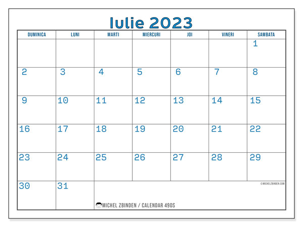 Calendar iulie 2023, 49DS. Jurnal imprimabil gratuit.