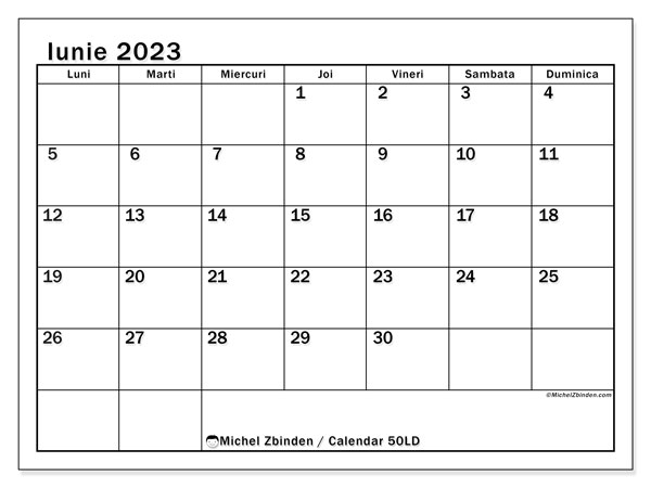Calendar pentru imprimare, iunie 2023, 50LD