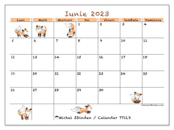 Calendar pentru imprimare, iunie 2023, 771LD