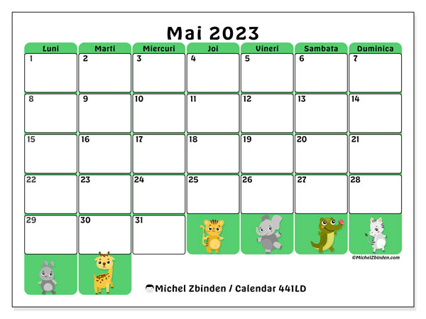 441LD, calendar mai 2023, pentru tipar, gratuit.
