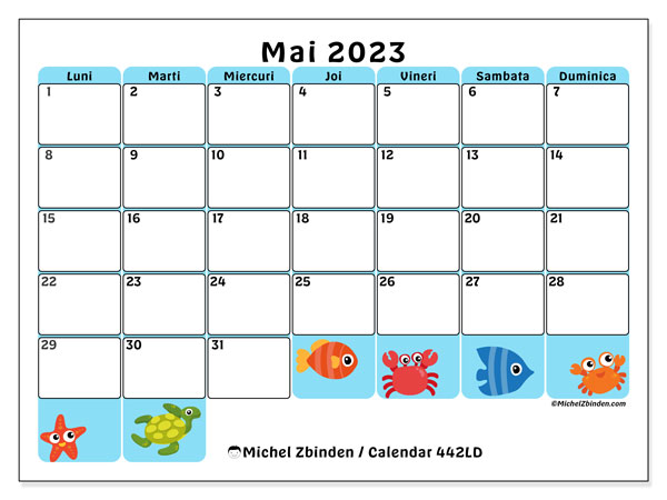 Calendar mai 2023, 442LD. Plan pentru imprimare gratuit.