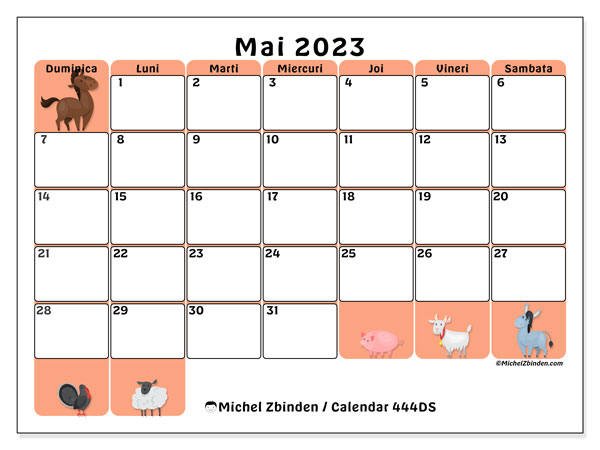 Calendar mai 2023, 444DS. Calendar pentru imprimare gratuit.