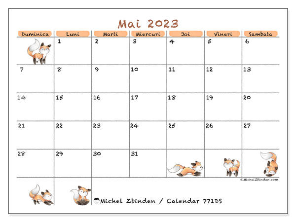 Calendar mai 2023, 771DS. Calendar pentru imprimare gratuit.