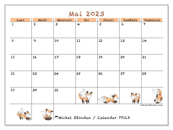 Calendar mai 2023, 771LD. Calendar pentru imprimare gratuit.
