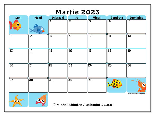 Calendar pentru imprimare, martie 2023, 442LD