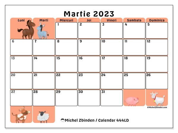 Calendar pentru imprimare, martie 2023, 444LD
