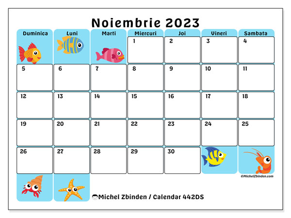 Calendar noiembrie 2023, 442DS. Plan pentru imprimare gratuit.