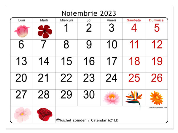 Calendar noiembrie 2023, 621LD. Calendar pentru imprimare gratuit.