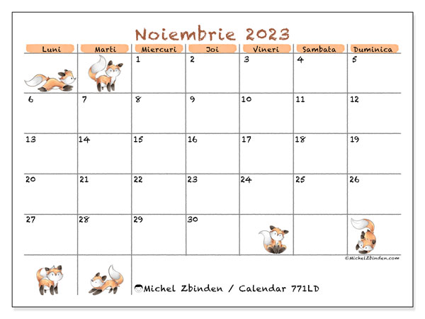 Calendar noiembrie 2023, 771LD. Calendar pentru imprimare gratuit.