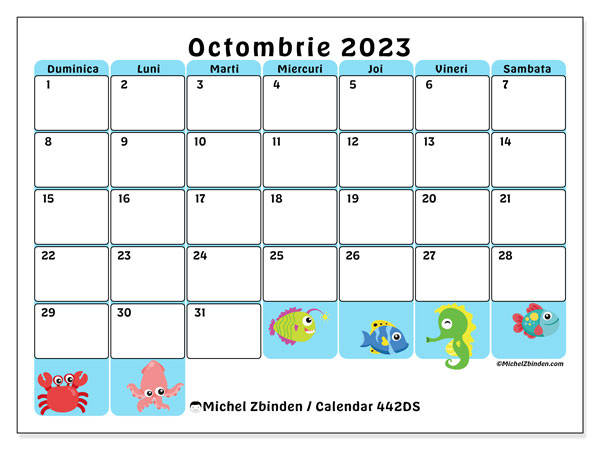 Calendar octombrie 2023, 442DS. Calendar pentru imprimare gratuit.
