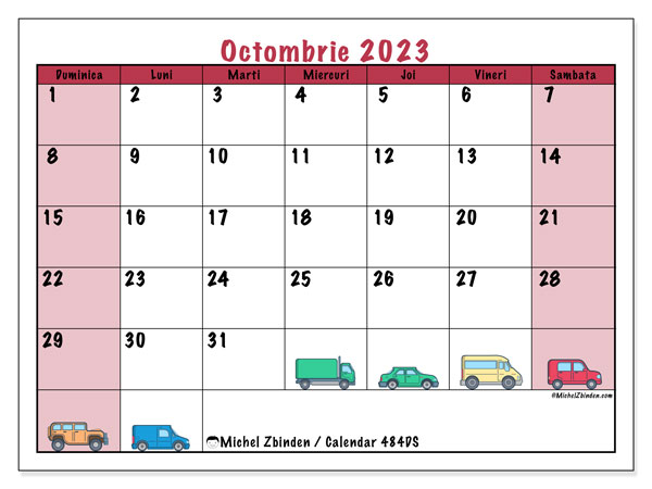 Calendar octombrie 2023 “484”. Calendar pentru imprimare gratuit.. Duminică până sâmbătă