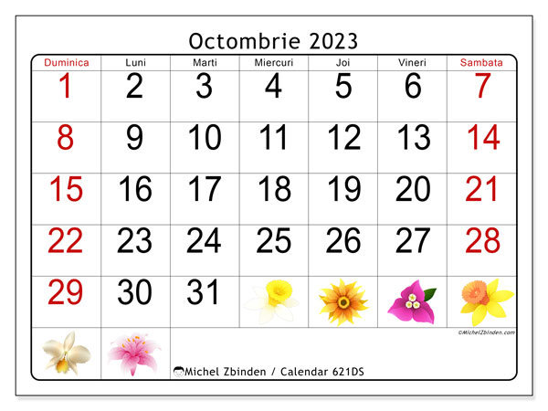 Calendar octombrie 2023, 621DS. Calendar pentru imprimare gratuit.