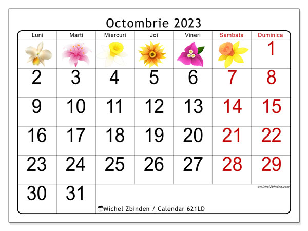 Calendar octombrie 2023, 621LD. Calendar pentru imprimare gratuit.