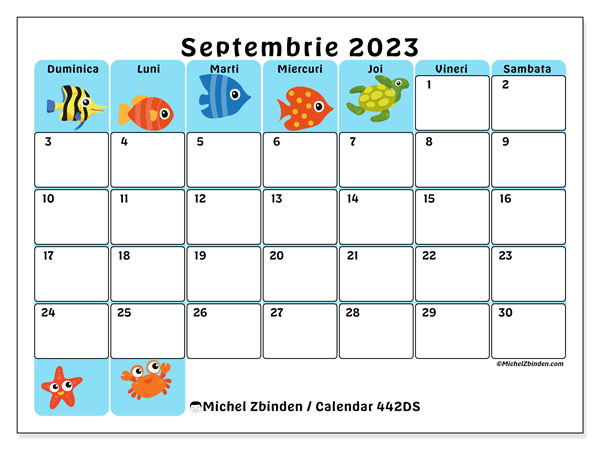 Calendar septembrie 2023, 442DS. Calendar pentru imprimare gratuit.