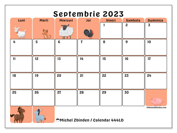 444LD, calendar septembrie 2023, pentru tipar, gratuit.