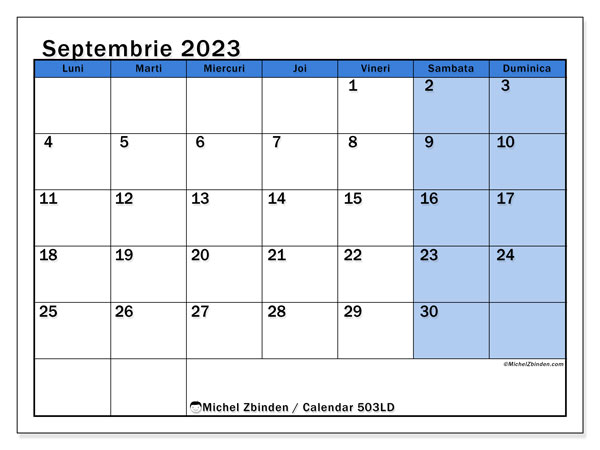 Calendar septembrie 2023, 504LD. Calendar pentru imprimare gratuit.