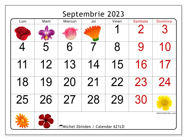 Calendar septembrie 2023, 621LD. Calendar pentru imprimare gratuit.