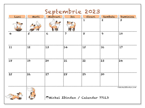 Calendar septembrie 2023, 771LD. Calendar pentru imprimare gratuit.