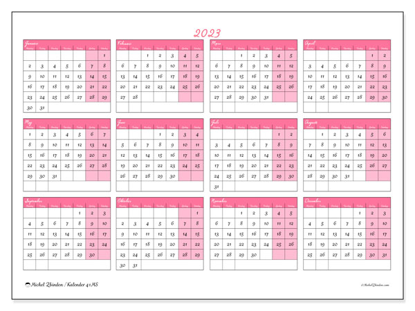 Kalender att skriva ut, 2023, 41MS