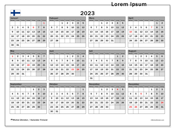 Kalender 2023, Finnland (SV). Programm zum Ausdrucken kostenlos.
